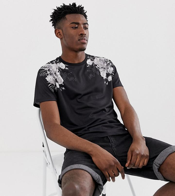 Jacamo T-shirt With Floral Shoulder Print - Black