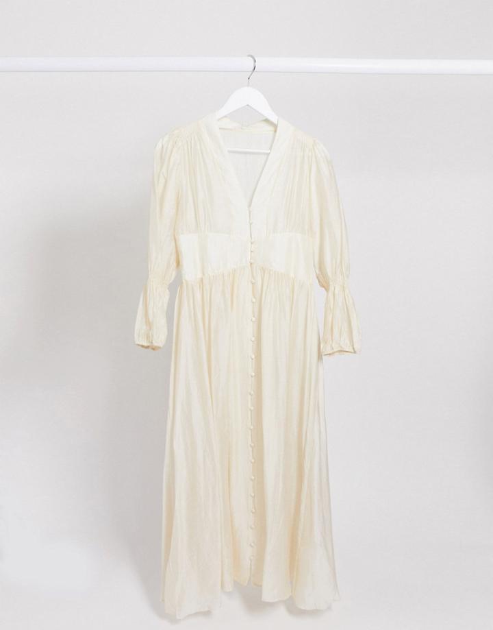 Ghospell Button Front Sheer Maxi Dress-white