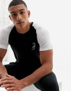 Jack & Jones Core T-shirt With Contrast Raglan Sleeve In Curved Hem-black