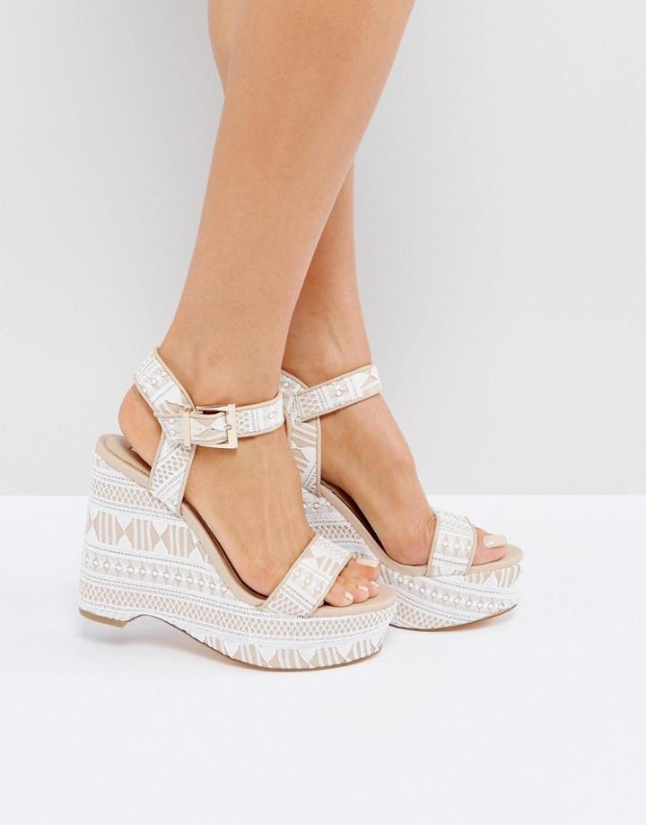 Miss Selfridge Brocade Lace Platform Wedge - White