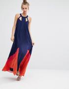 Adelyn Rae Cut Out Neck Panelled Maxi Dress - Navy