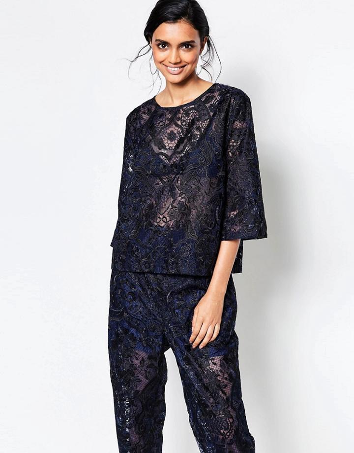 Ganni City Hall Lace Top In Dress Blues - Blue