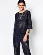 Ganni City Hall Lace Top In Dress Blues - Blue