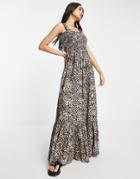 River Island Leopard Print Ruffle Strap Maxi Dress In Black