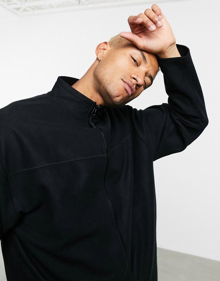 Asos Design Oversized Polar Fleece Track Jacket In Black