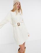 Ax Paris Cable Knit Sweater Dress In White