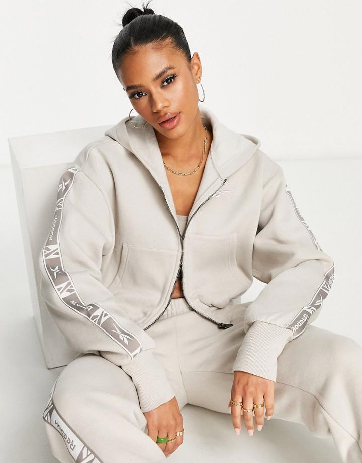 Reebok Zip Up Taping Hoodie In Oatmeal-neutral
