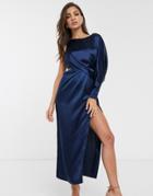 Asos Design One Sleeve Midaxi Dress-navy