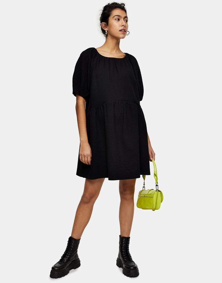 Topshop Quilted Tea Dress In Black