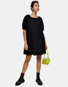 Topshop Quilted Tea Dress In Black