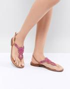 Pieces Embellished Flat Sandal - Pink