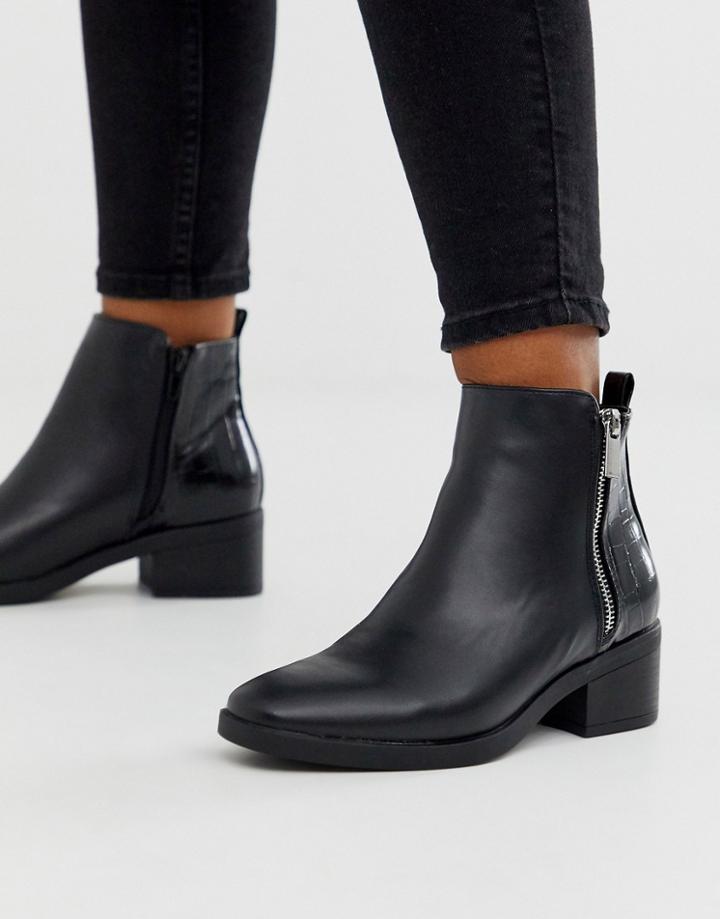New Look Zip Detail Heeled Boot In Black