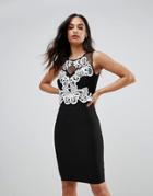 Lipsy Monocrome Waxed Lace Bodycon Dress With Dobby Mesh - Multi