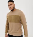 Asos Design Plus Sweatshirt With Borg Panels-brown