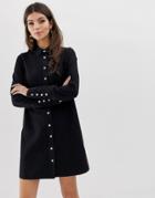 Asos Design Denim Shirt Dress In Black - Black