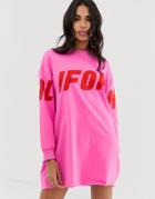 Boohoo Sweat Dress With California Slogan In Neon Pink - Pink