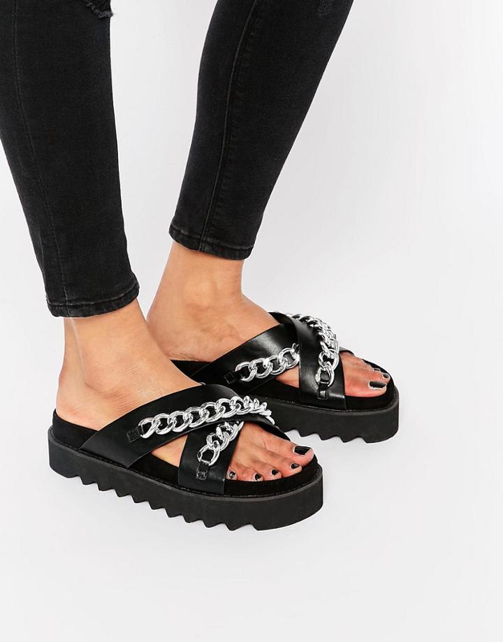 Asos Founded Chain Flat Sandals - Black