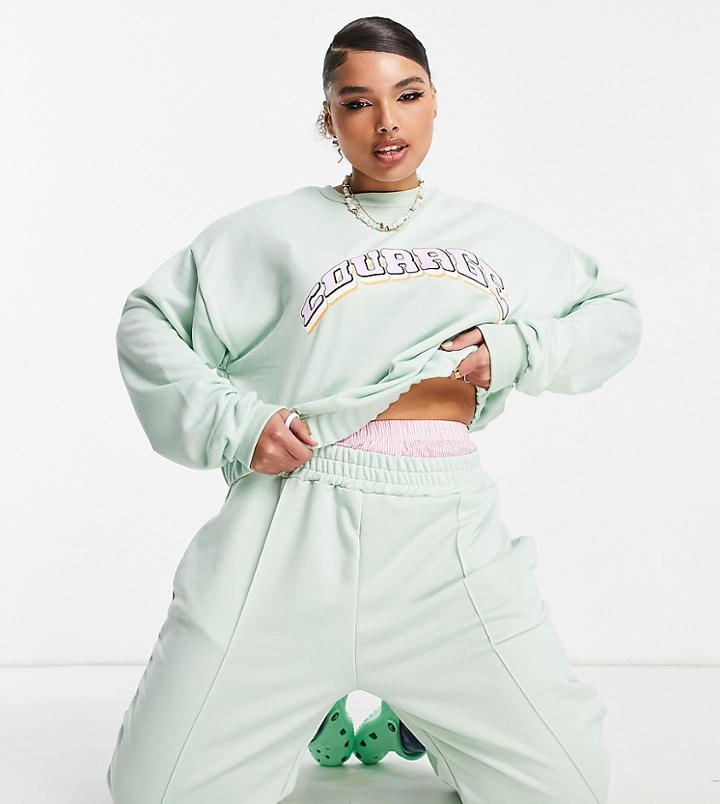 Asos Design Curve Sweatshirt With Print In Aqua Green - Part Of A Set