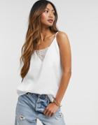 River Island Lace Insert Satin Cami Top In White