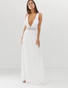 Asos Design Sleeveless Maxi Dress With Lace Bodice And Pleated Skirt-white
