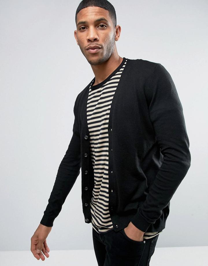 Asos Design Knitted Cardigan In Black - Black