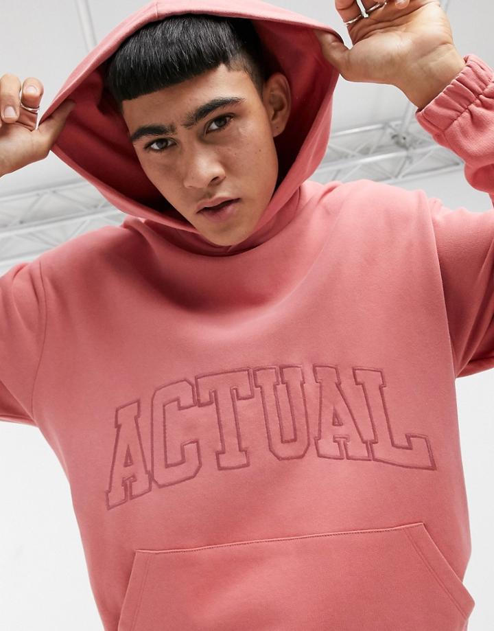 Asos Actual Set Oversized Hoodie In Faded Rose Wash With Embroidered Logo-pink