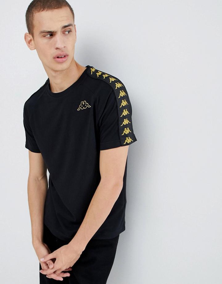 Kappa T-shirt With Logo Taping In Black & Gold - Black