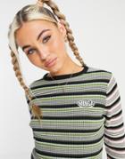 Minga London Ribbed Long Sleeve Striped Top With Embroidered Logo In Multi