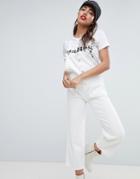 Lost Ink Raw Hem Overalls With Frill Side Detail In Denim - White