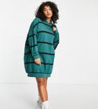 Asos Design Curve Mini Sweatshirt Hoodie Dress In Khaki And Black Stripe