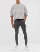 Asos Design Skinny Sweatpants With Cargo Pockets In Black Acid Wash - Black