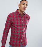 Asos Design Tall Stretch Slim Plaid Shirt In Red - Red