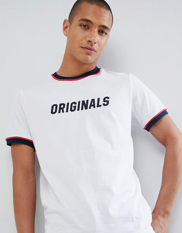 Jack & Jones Originals T-shirt With Contrast Ringer And Originals Slogan - White