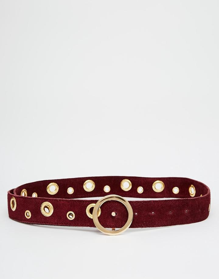 Asos Suede Eyelet Boyfriend Waist Belt - Burgundy