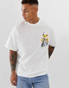 Asos Design Oversized T-shirt With Small Chest And Text Print In Shine Technique - White