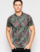Only & Sons Polo Shirt With All Over Floral Print - Dark Gray Marl