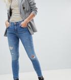 River Island Amelie Distressed Skinny Jeans In Mid Wash