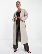 Pretty Lavish Oversized Minimal Relaxed Coat With Pockets In Taupe-neutral