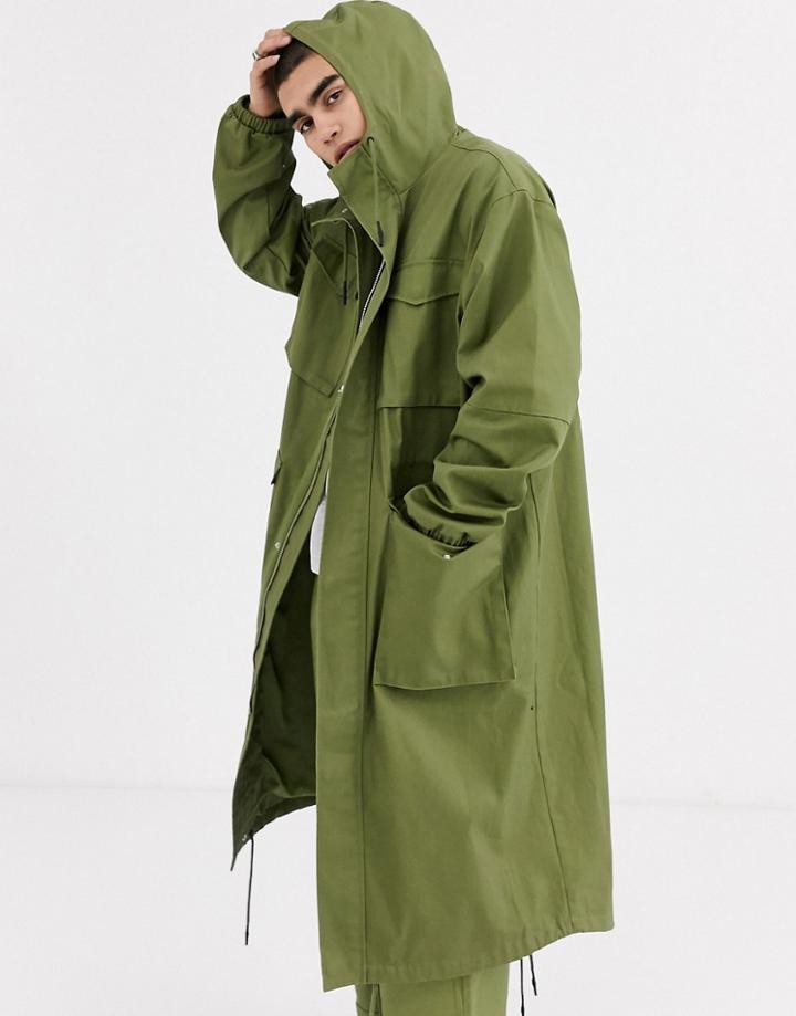 Asos White Oversized Parka In Green