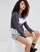 Asos Sweat With Placed Gingham Ruffle - Gray