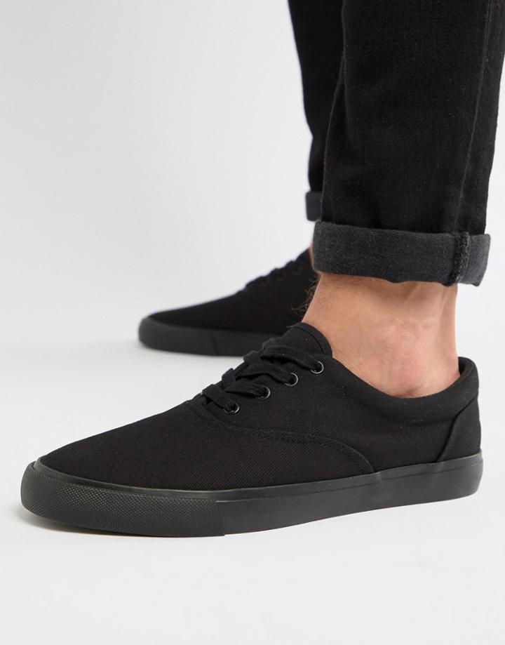 Asos Design Lace Up Plimsolls In Black - Black