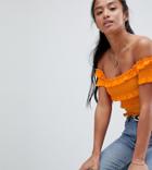 Vero Moda Petite Ruffle Bardot Crop Top - Orange