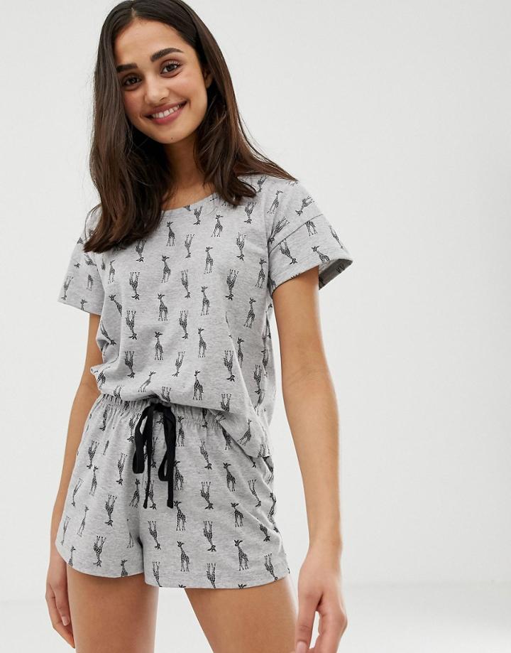 Boux Avenue All Over Giraffe Print Pyjama Short Set - Gray
