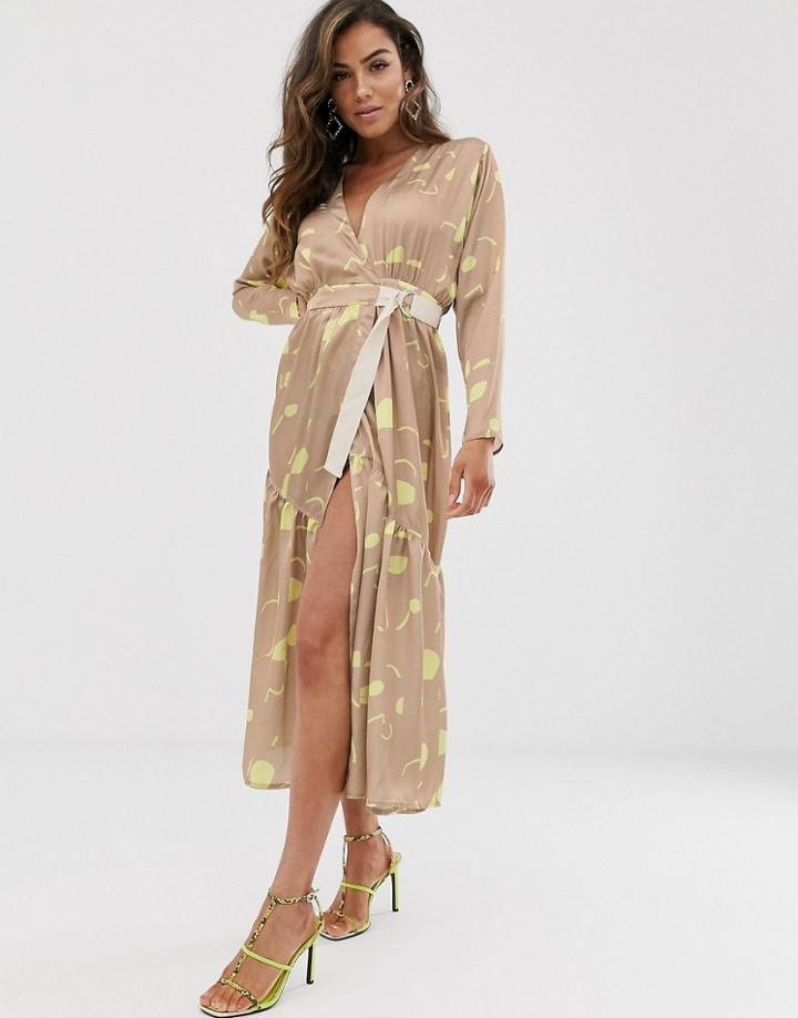 Asos Design Wrap Maxi Dress In Contemporary Print - Multi