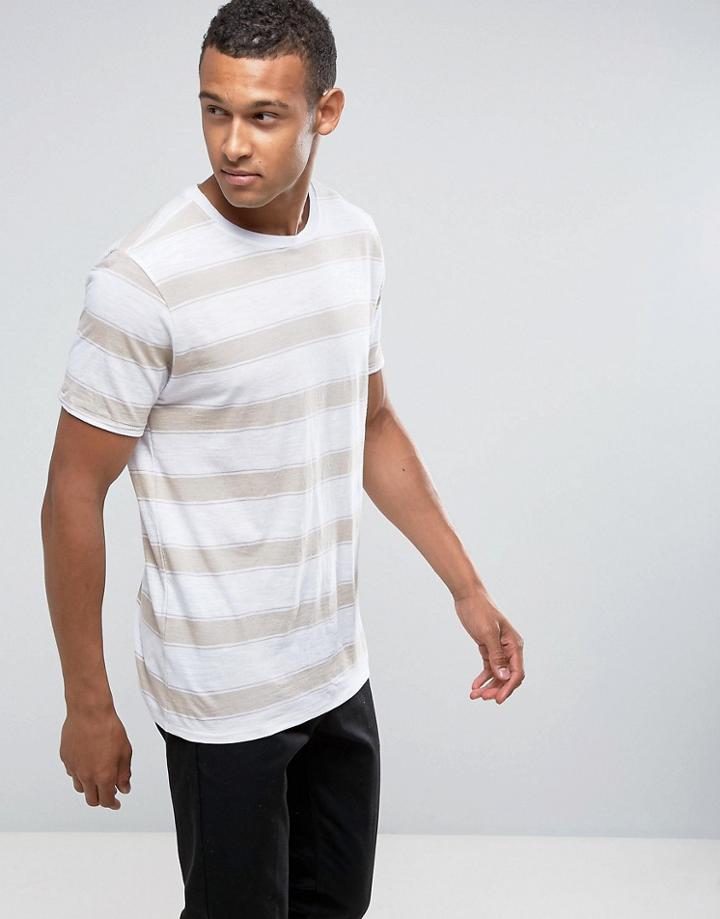 Mango Man Striped T-shirt In Ecru - Cream