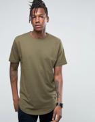 Only & Sons Longline T-shirt With Curved Hem - Green