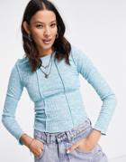 Topshop Spacedye Long Sleeve Top In Blue