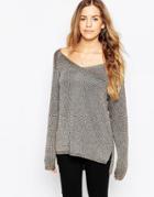 Brave Soul V Neck Sweater With Metallic Thread - Green