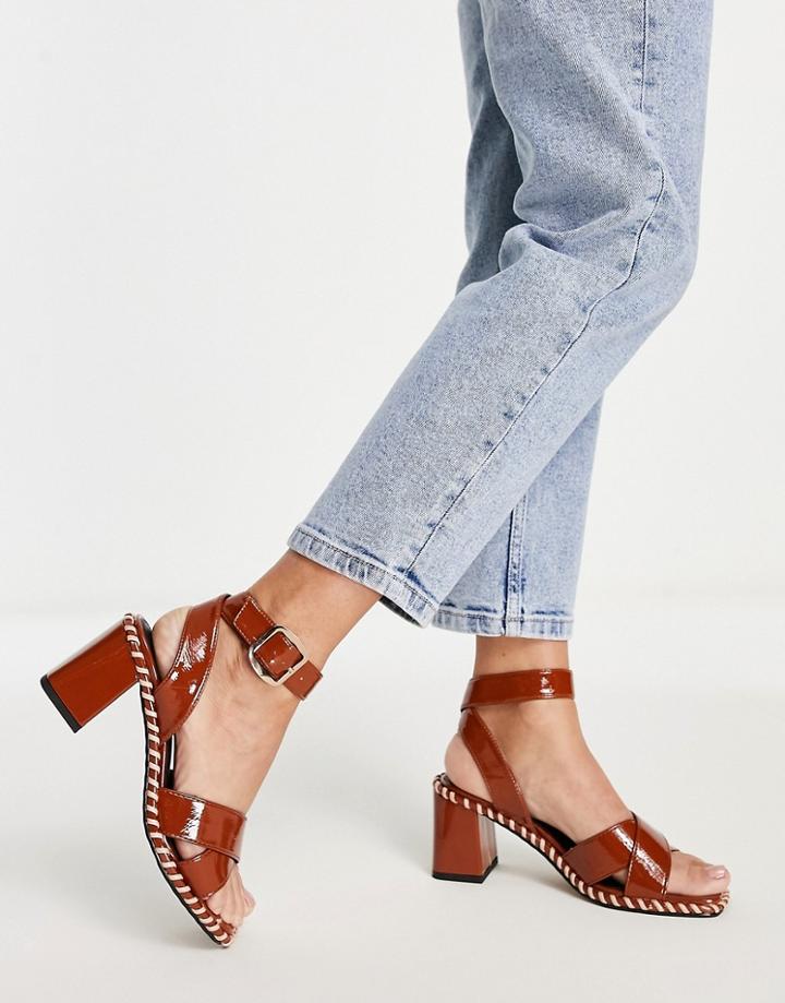 Asos Design Hayward Block Heeled Mid Sandals In Tan-brown