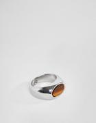 Aetherston Signet Ring In Antique Silver With Tiger Eye Stone Detail - Silver